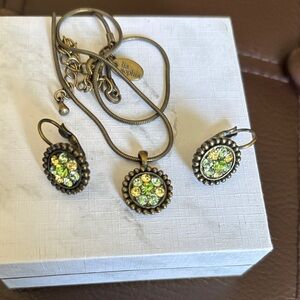 Lia Sophia Antique Gold-Tone Necklace & Earring Set with Green Crystals